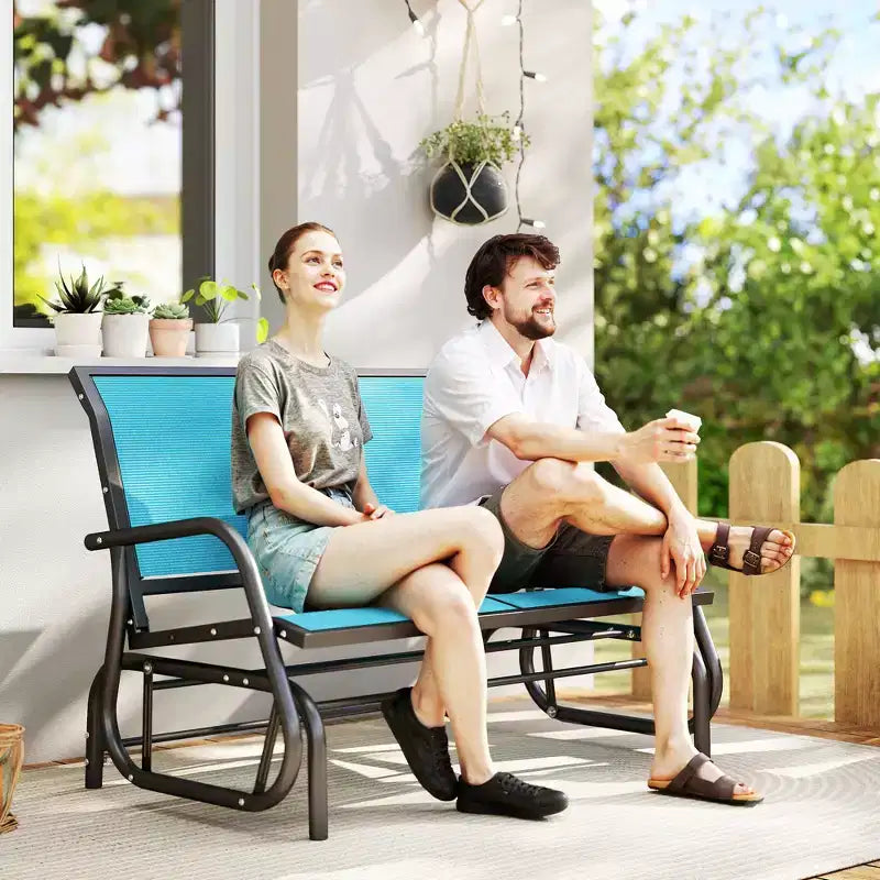 Banc à bascule extérieur 2 places Outsunny, causeuse double à bascule pour patio avec cadre en acier thermolaqué pour jardin