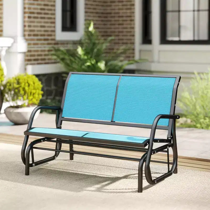 Banc à bascule extérieur 2 places Outsunny, causeuse double à bascule pour patio avec cadre en acier thermolaqué pour jardin