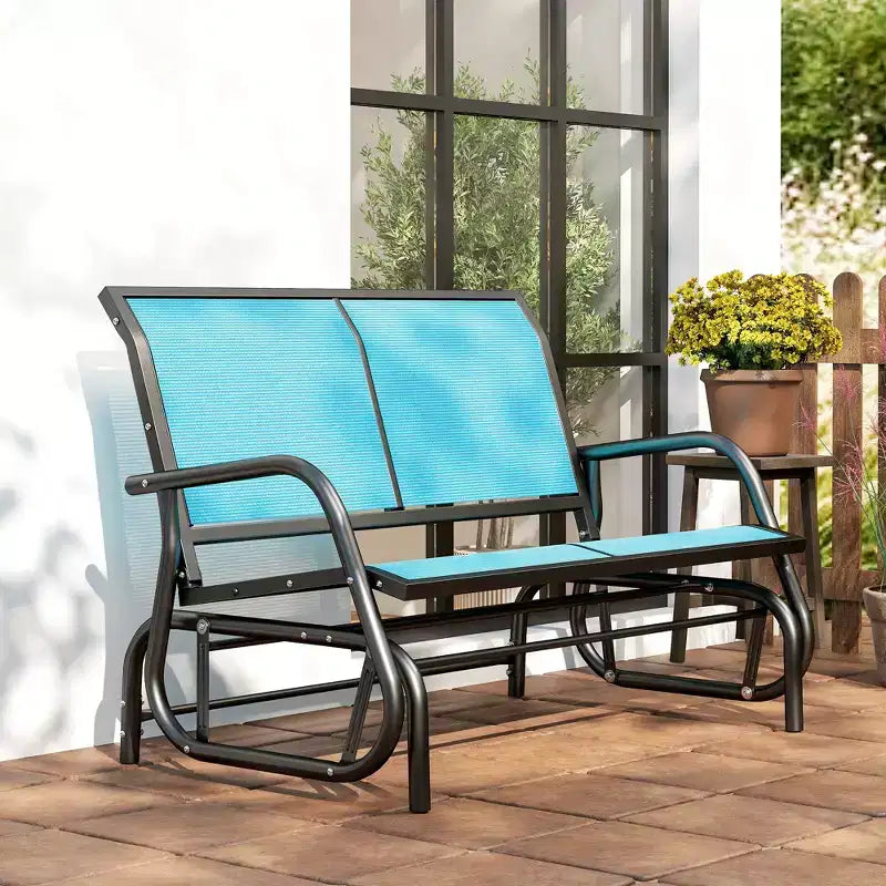 Banc à bascule extérieur 2 places Outsunny, causeuse double à bascule pour patio avec cadre en acier thermolaqué pour jardin