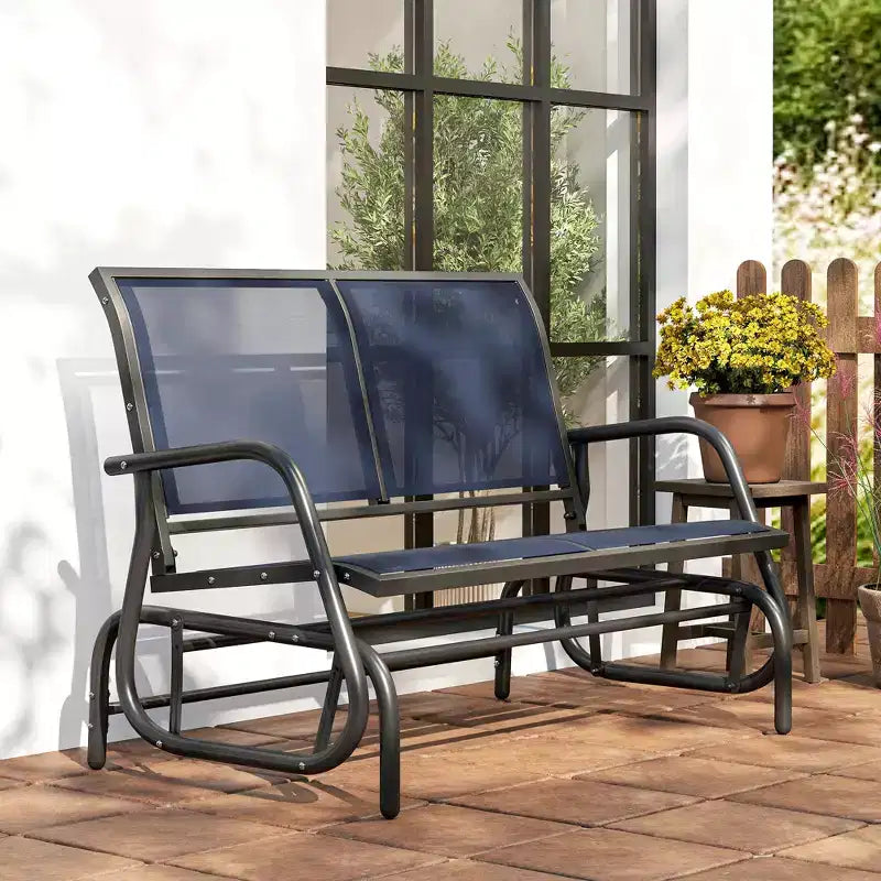 Banc à bascule extérieur 2 places Outsunny, causeuse double à bascule pour patio avec cadre en acier thermolaqué pour jardin