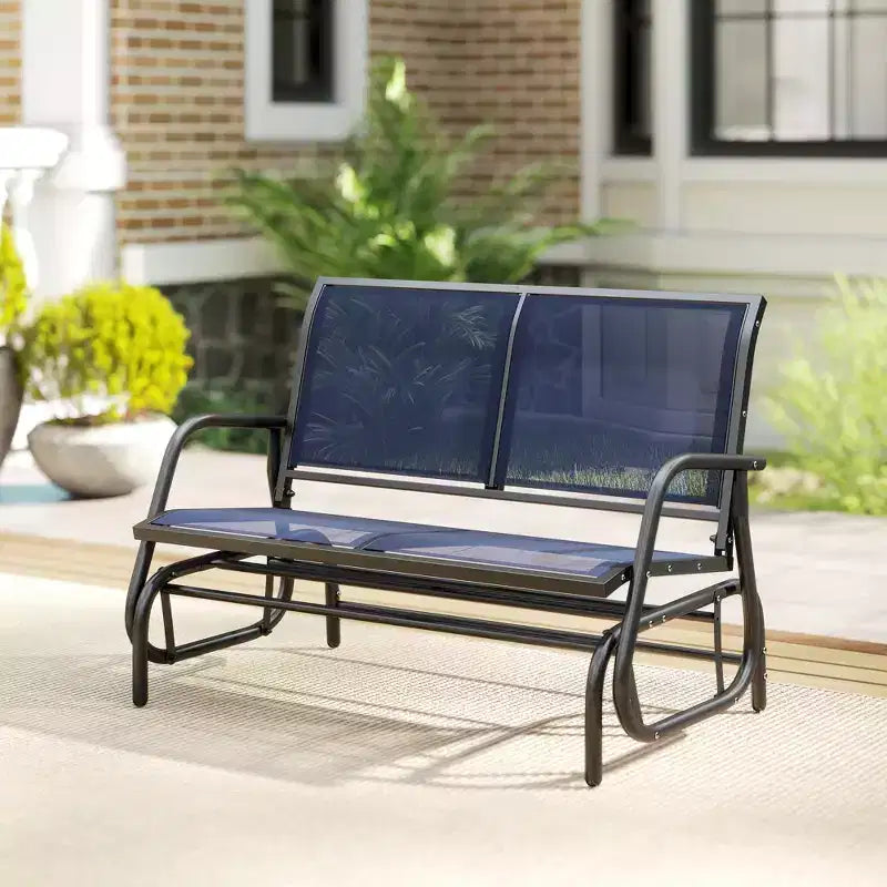 Banc à bascule extérieur 2 places Outsunny, causeuse double à bascule pour patio avec cadre en acier thermolaqué pour jardin