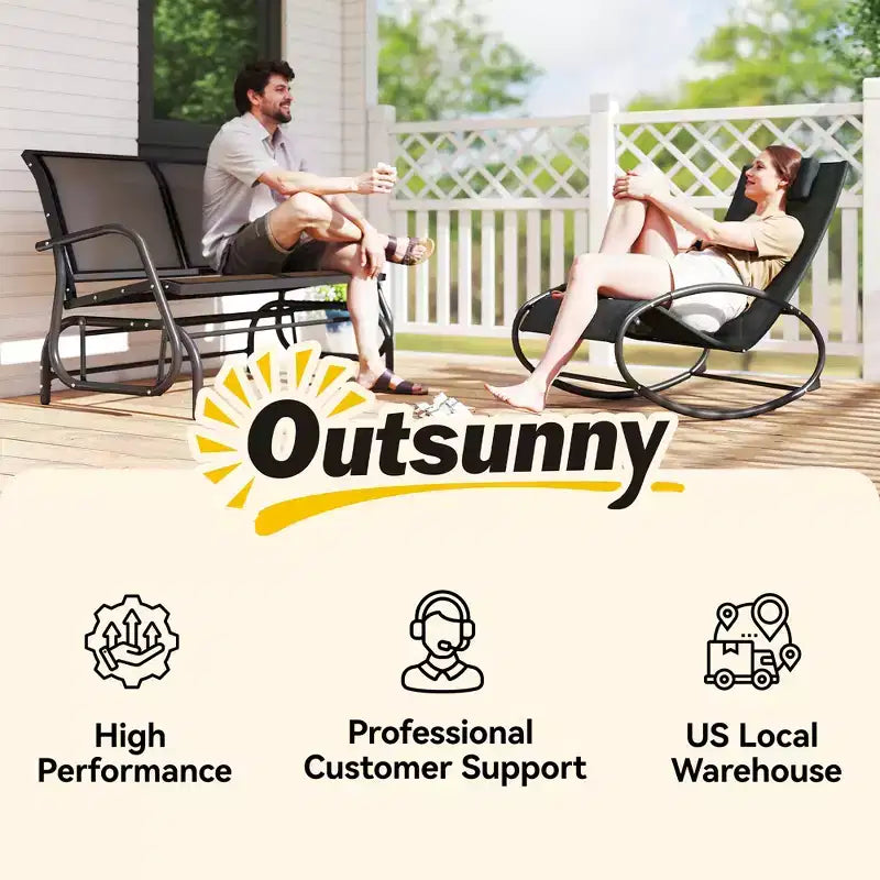 Banc à bascule extérieur 2 places Outsunny, causeuse double à bascule pour patio avec cadre en acier thermolaqué pour jardin