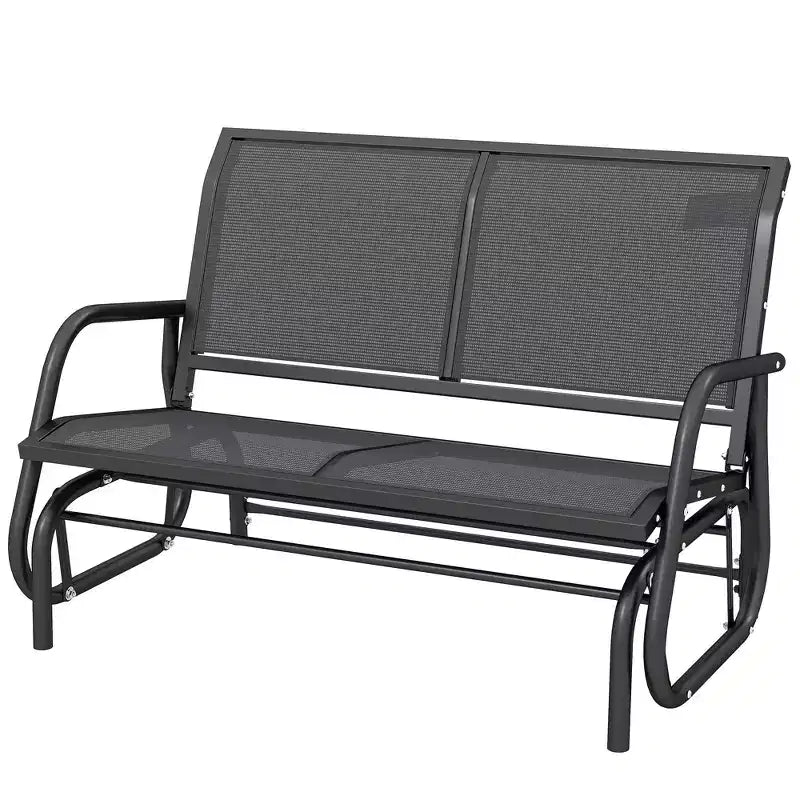 Banc à bascule extérieur 2 places Outsunny, causeuse double à bascule pour patio avec cadre en acier thermolaqué pour jardin