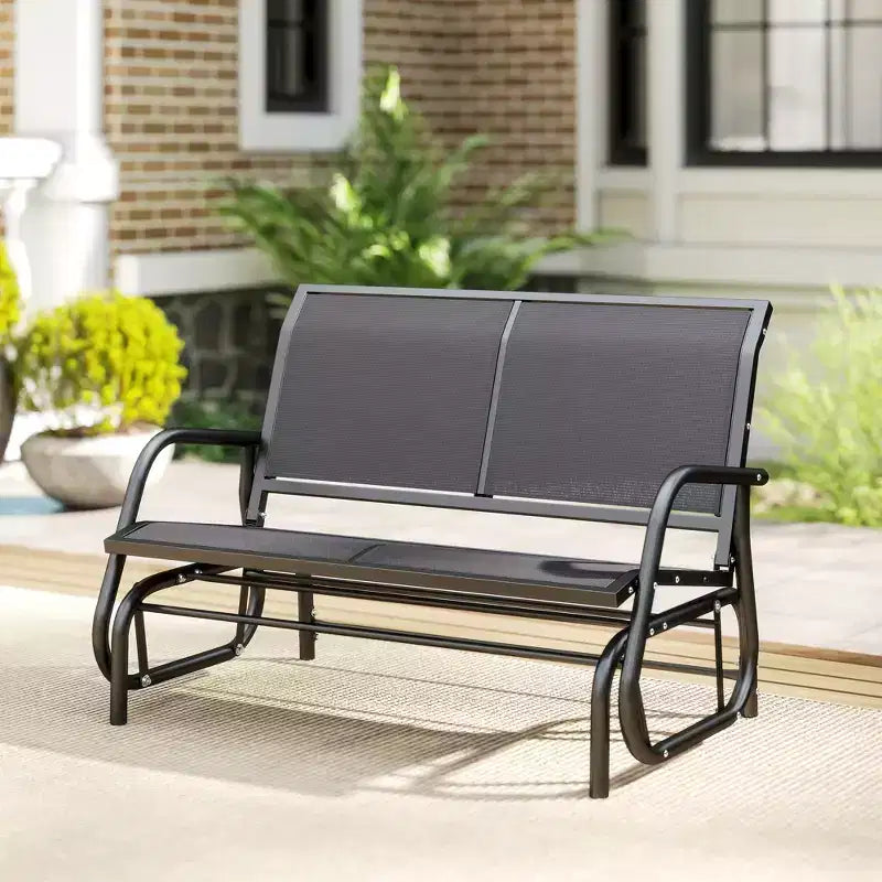Banc à bascule extérieur 2 places Outsunny, causeuse double à bascule pour patio avec cadre en acier thermolaqué pour jardin