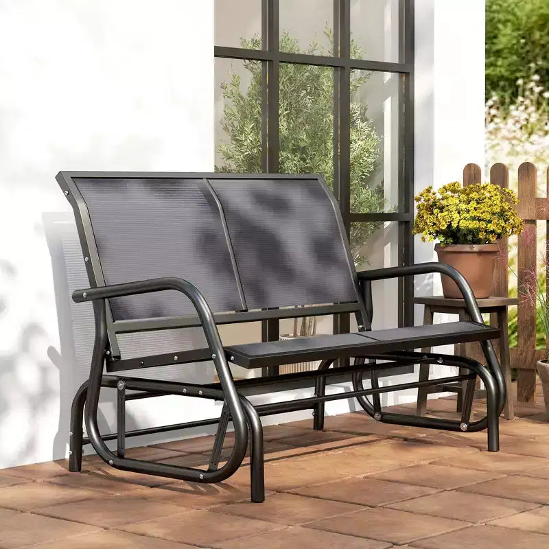 Banc à bascule extérieur 2 places Outsunny, causeuse double à bascule pour patio avec cadre en acier thermolaqué pour jardin