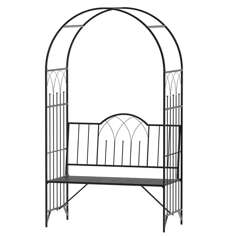 Outsunny Arche de jardin en métal avec banc pour plantes grimpantes, raisins et vignes, avec assise décorative entrelacée, noir