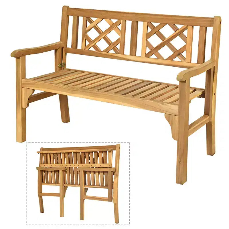 Costway Banc de patio extérieur en bois massif, fauteuil deux places pliant pour parc, jardin, terrasse