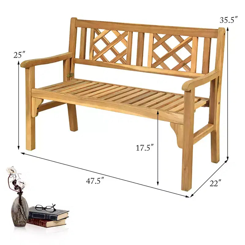 Costway Banc de patio extérieur en bois massif, fauteuil deux places pliant pour parc, jardin, terrasse