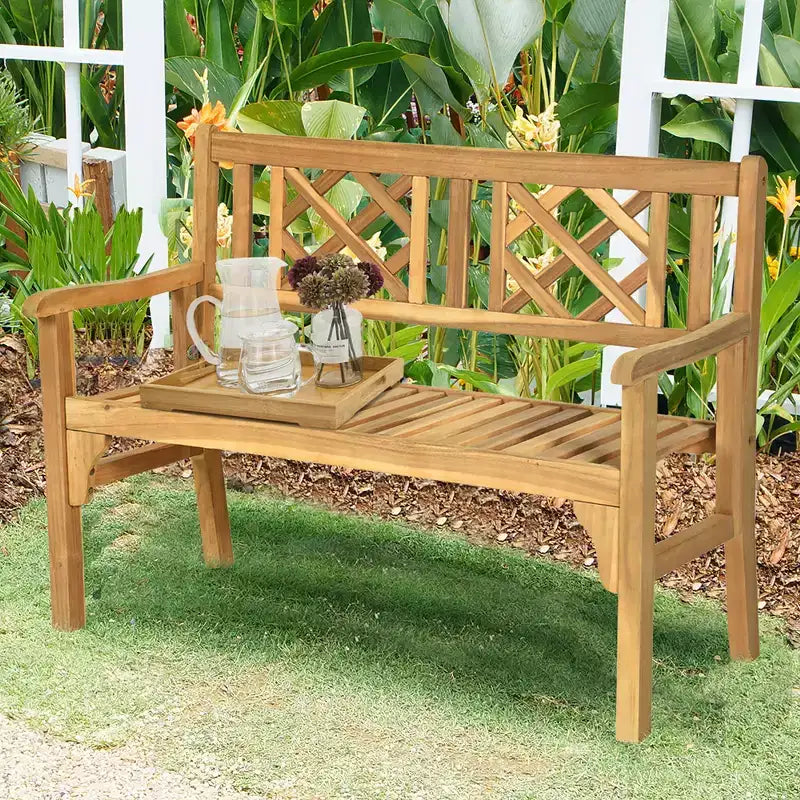 Costway Banc de patio extérieur en bois massif, fauteuil deux places pliant pour parc, jardin, terrasse