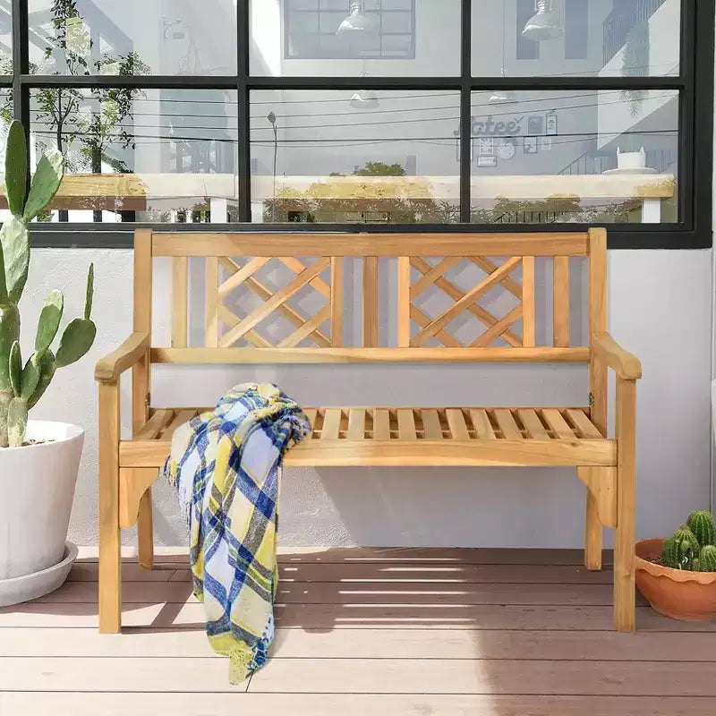 Costway Banc de patio extérieur en bois massif, fauteuil deux places pliant pour parc, jardin, terrasse