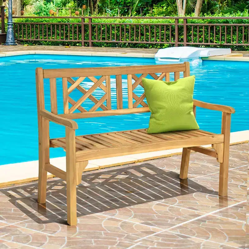 Costway Banc de patio extérieur en bois massif, fauteuil deux places pliant pour parc, jardin, terrasse