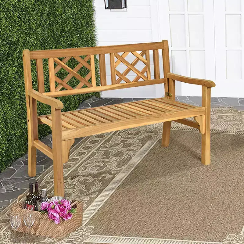 Costway Banc de patio extérieur en bois massif, fauteuil deux places pliant pour parc, jardin, terrasse
