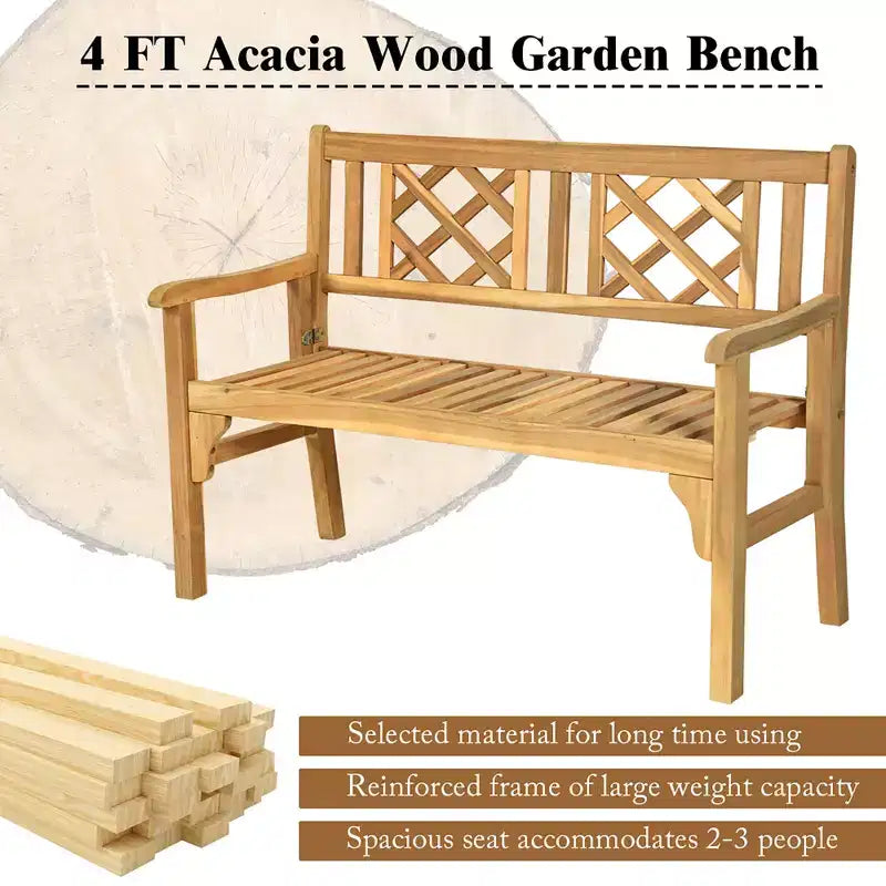 Costway Banc de patio extérieur en bois massif, fauteuil deux places pliant pour parc, jardin, terrasse