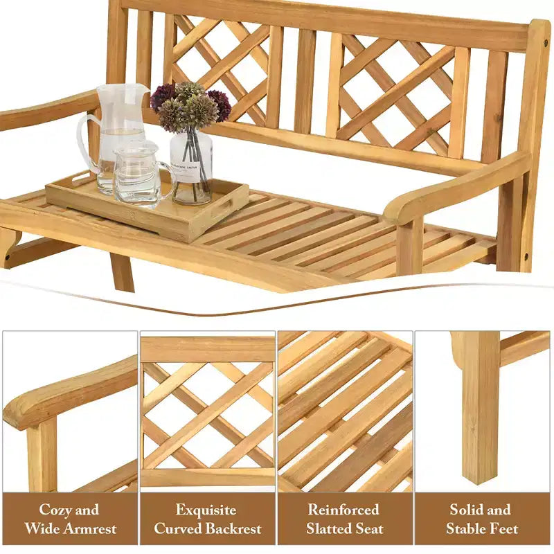 Costway Banc de patio extérieur en bois massif, fauteuil deux places pliant pour parc, jardin, terrasse