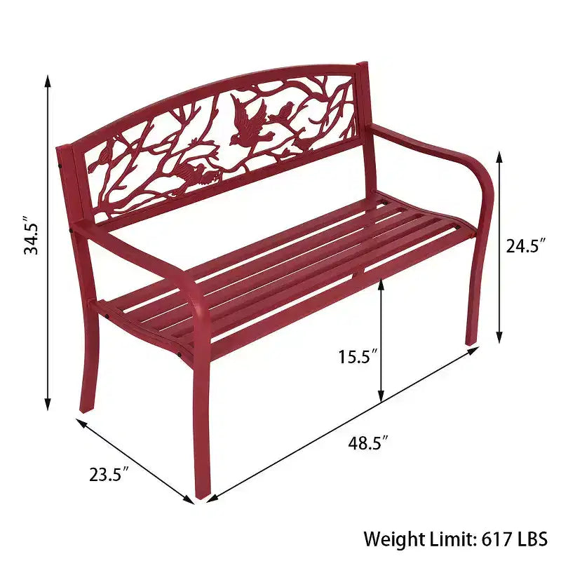 Costway Banc de Jardin Extérieur Parc Terrasse Mobilier de Jardin Fer Forgé Porche Chaise Rouge