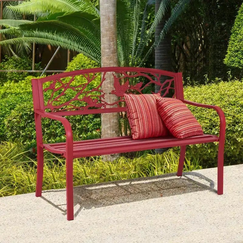 Costway Banc de Jardin Extérieur Parc Terrasse Mobilier de Jardin Fer Forgé Porche Chaise Rouge