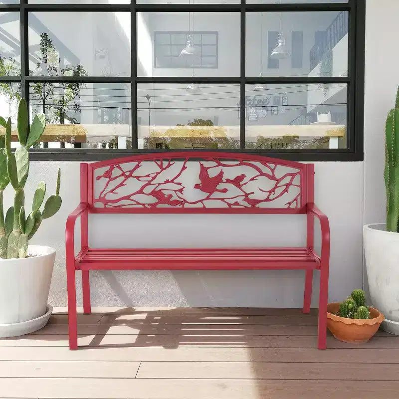 Costway Banc de Jardin Extérieur Parc Terrasse Mobilier de Jardin Fer Forgé Porche Chaise Rouge