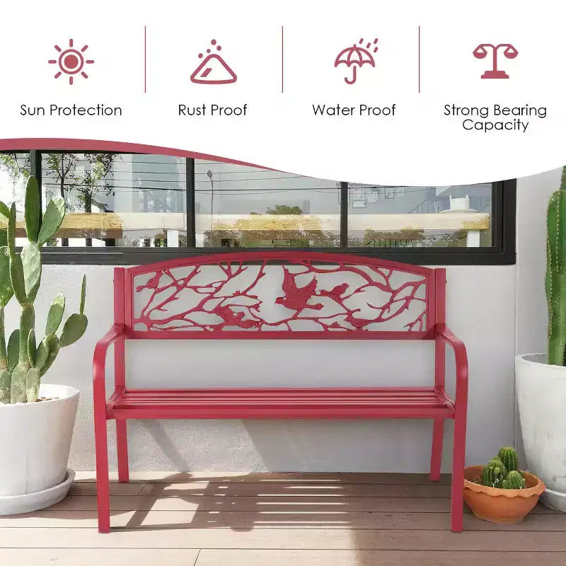 Costway Banc de Jardin Extérieur Parc Terrasse Mobilier de Jardin Fer Forgé Porche Chaise Rouge