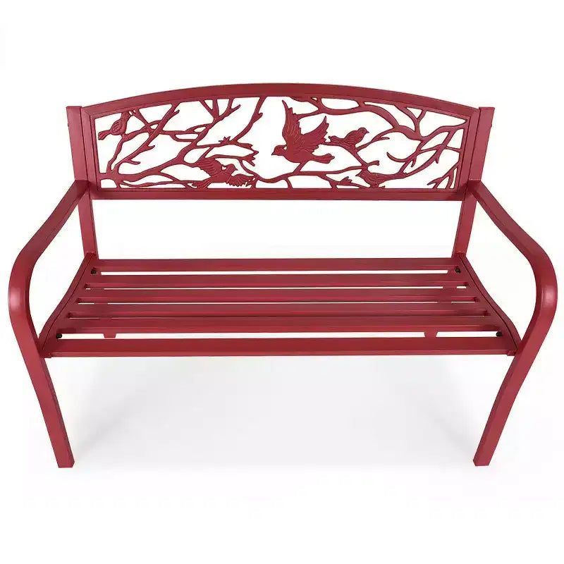 Costway Banc de Jardin Extérieur Parc Terrasse Mobilier de Jardin Fer Forgé Porche Chaise Rouge