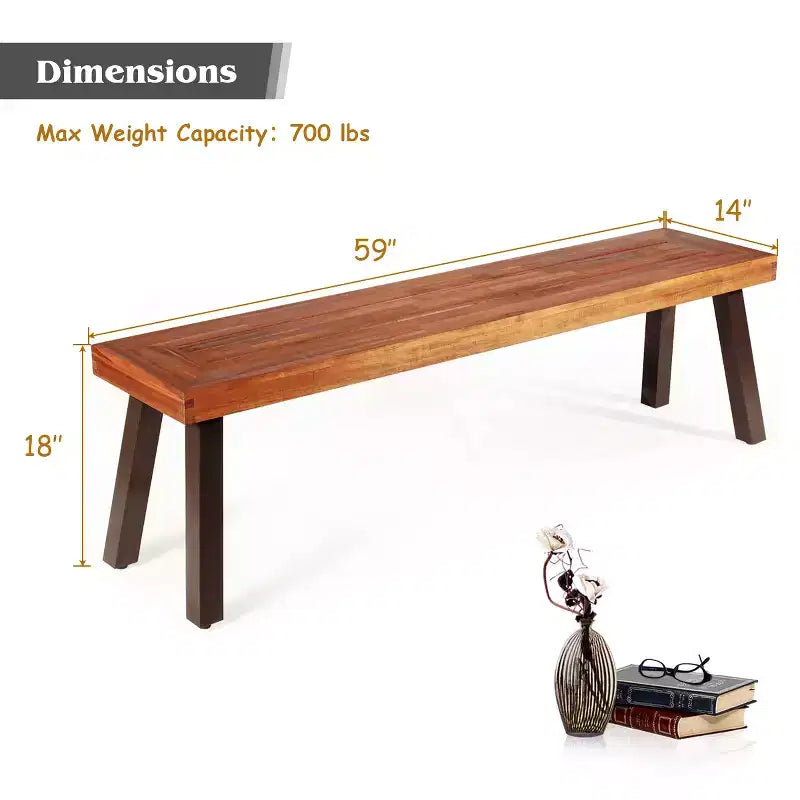 Costway Lot de 2 Bancs de Salle à Manger en Bois d'Acacia et Pieds en Acier Rustique pour Intérieur et Extérieur