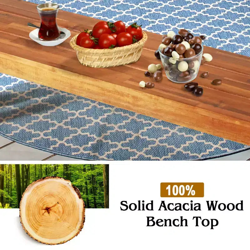 Costway Lot de 2 Bancs de Salle à Manger en Bois d'Acacia et Pieds en Acier Rustique pour Intérieur et Extérieur