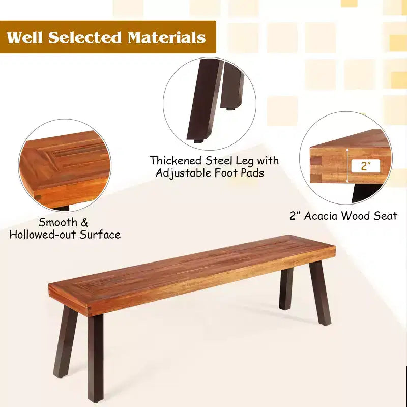 Costway Lot de 2 Bancs de Salle à Manger en Bois d'Acacia et Pieds en Acier Rustique pour Intérieur et Extérieur