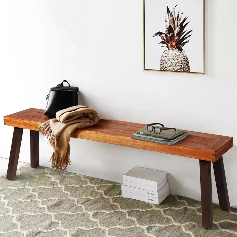 Costway Lot de 2 Bancs de Salle à Manger en Bois d'Acacia et Pieds en Acier Rustique pour Intérieur et Extérieur
