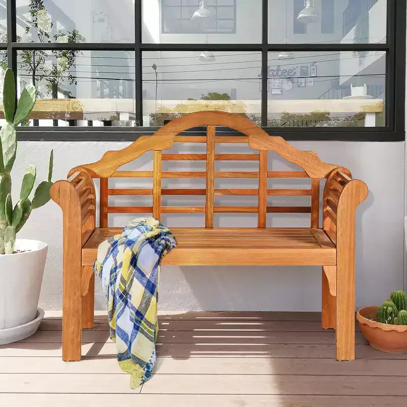 Costway Banc Pliant d'Extérieur 49'' en Bois d'Eucalyptus avec Dossier Accoudoir pour Patio Jardin