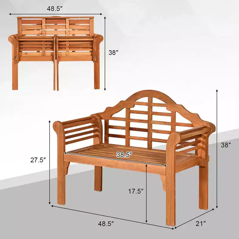 Costway Banc Pliant d'Extérieur 49'' en Bois d'Eucalyptus avec Dossier Accoudoir pour Patio Jardin