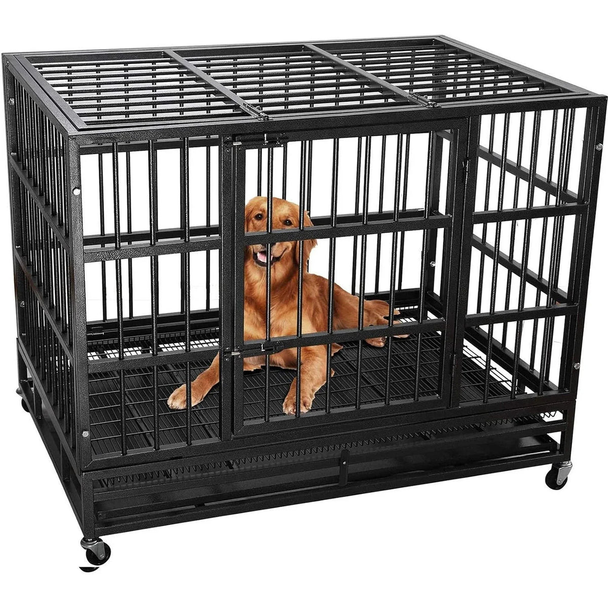 BOSSIN Cage pour Chien Robuste Indestructible 48/38 Pouces, Niche Anti-Évasion avec Roues Verrouillables