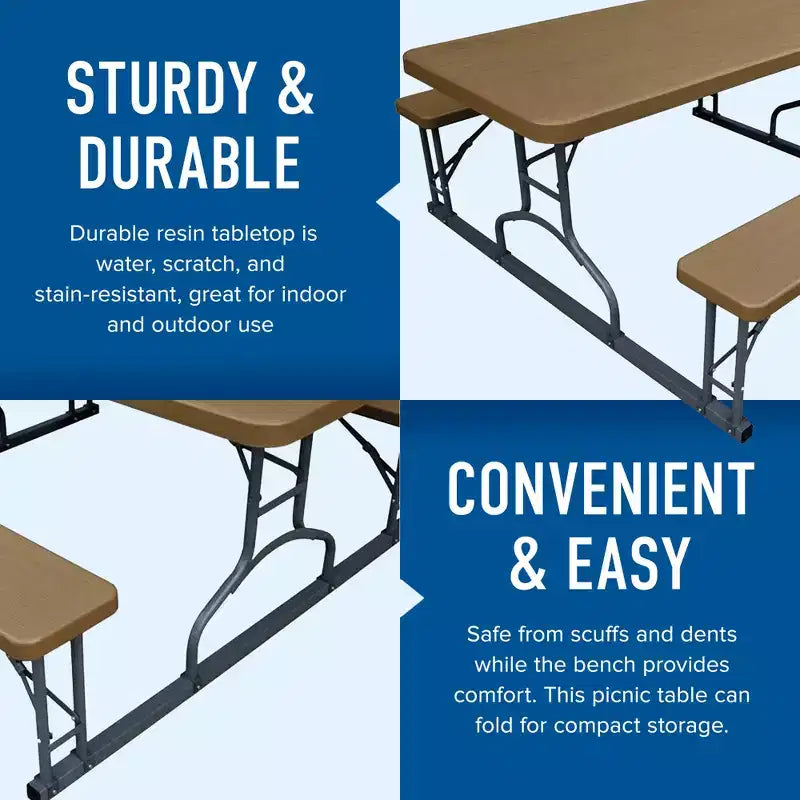 Table de pique-nique pliante de 1,8 m de Plastic Development Group, pour l'intérieur et l'extérieur, avec cadre en acier, pour fêtes, vacances, mariages et travaux manuels, marron