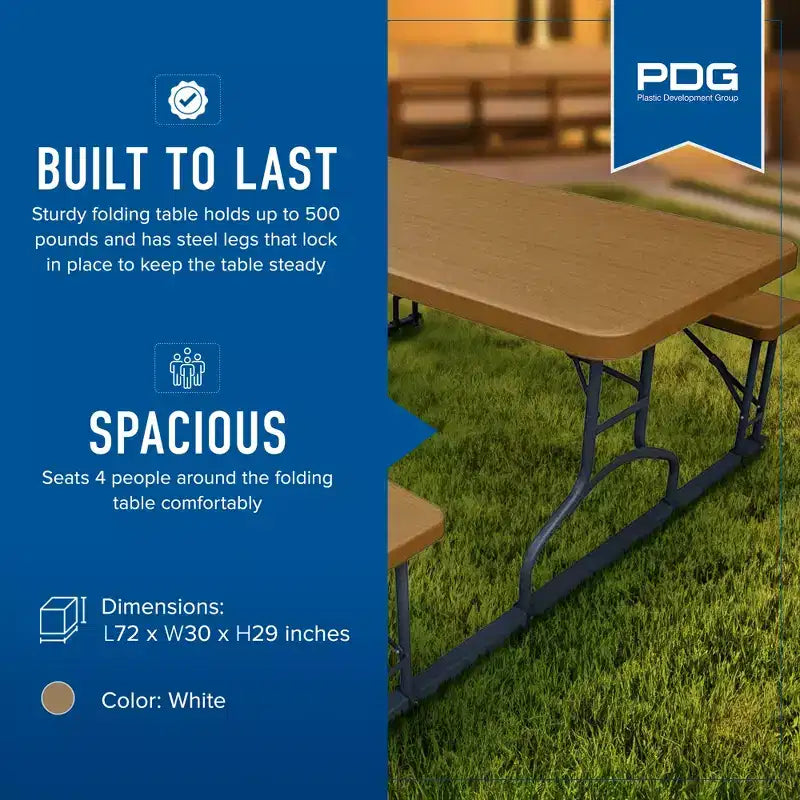 Table de pique-nique pliante de 1,8 m de Plastic Development Group, pour l'intérieur et l'extérieur, avec cadre en acier, pour fêtes, vacances, mariages et travaux manuels, marron