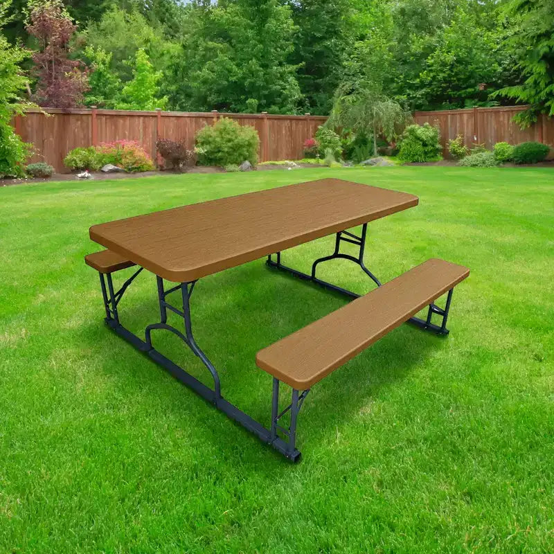 Table de pique-nique pliante de 1,8 m de Plastic Development Group, pour l'intérieur et l'extérieur, avec cadre en acier, pour fêtes, vacances, mariages et travaux manuels, marron