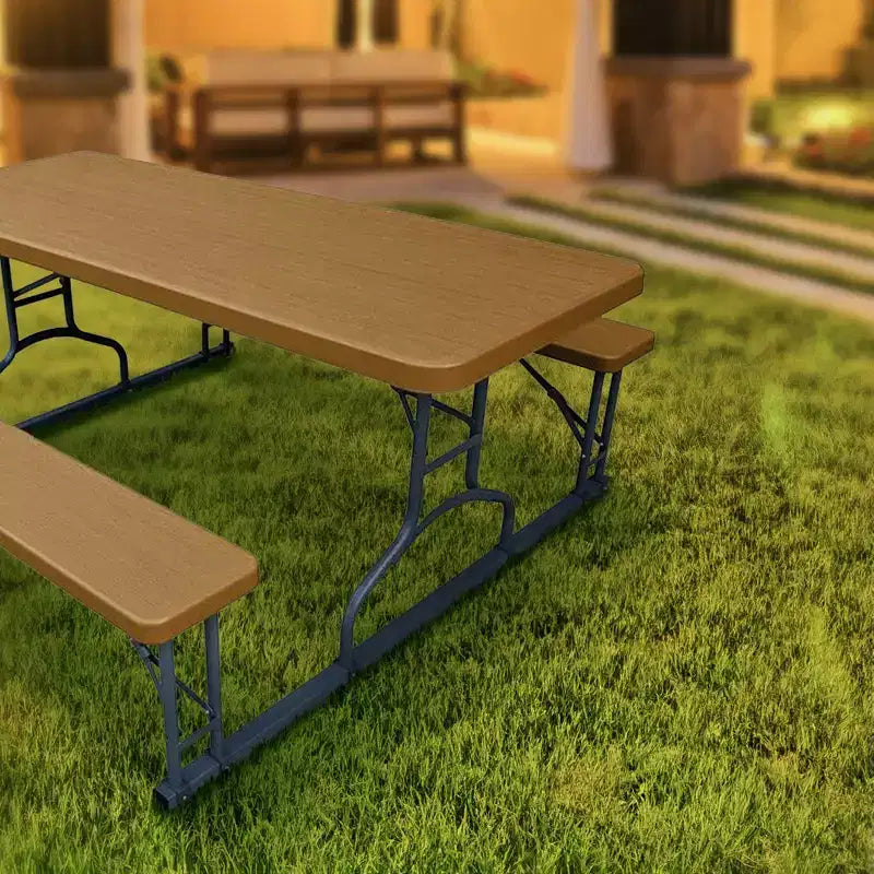Table de pique-nique pliante de 1,8 m de Plastic Development Group, pour l'intérieur et l'extérieur, avec cadre en acier, pour fêtes, vacances, mariages et travaux manuels, marron