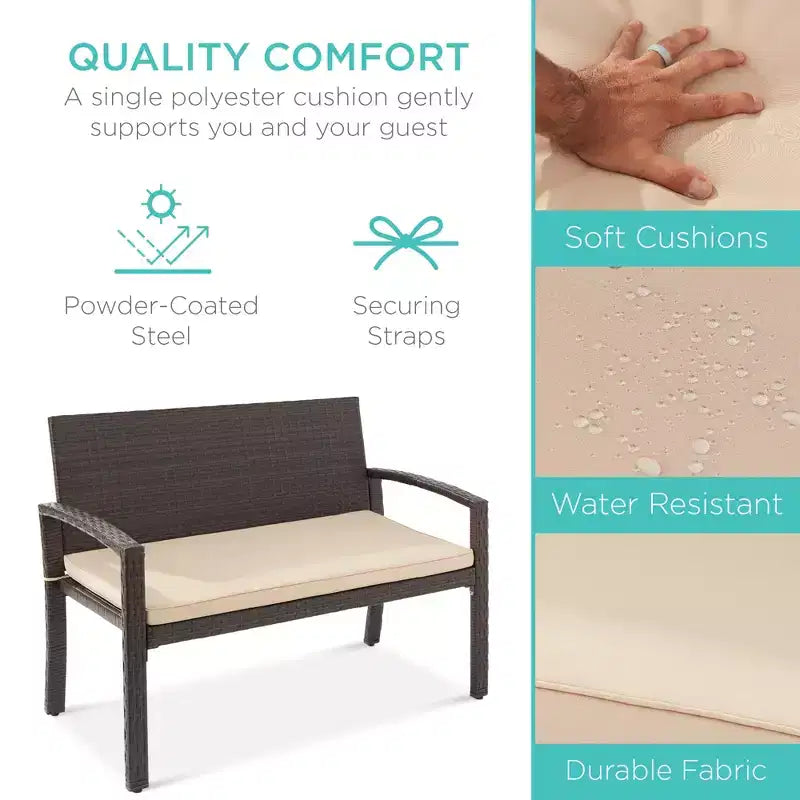 Banc de jardin en osier d'extérieur 2 places Best Choice Products avec coussin, capacité de 317 kg