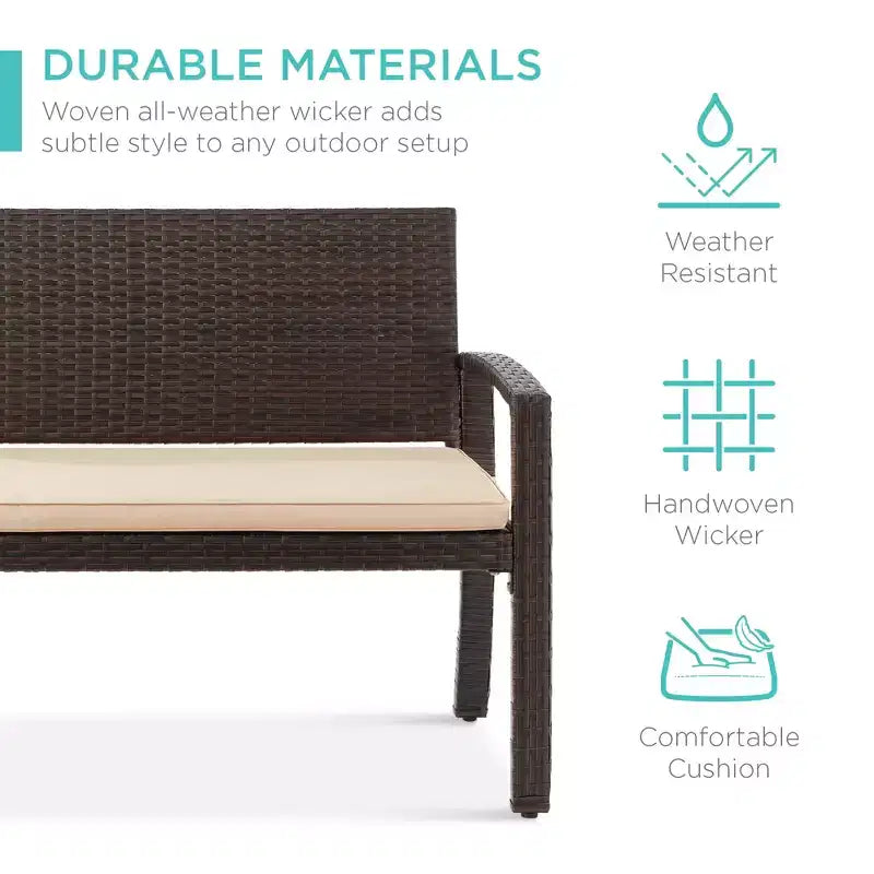 Banc de jardin en osier d'extérieur 2 places Best Choice Products avec coussin, capacité de 317 kg