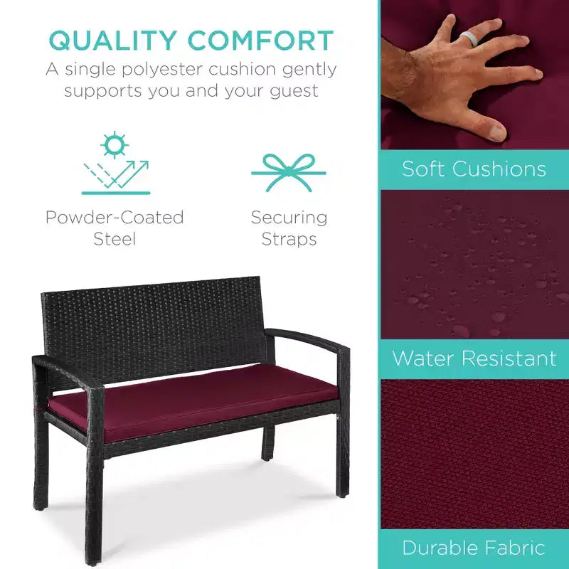Banc de jardin en osier d'extérieur 2 places Best Choice Products avec coussin, capacité de 317 kg