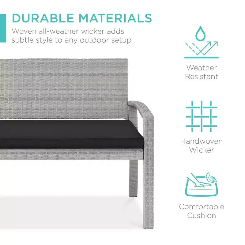 Banc de jardin en osier d'extérieur 2 places Best Choice Products avec coussin, capacité de 317 kg