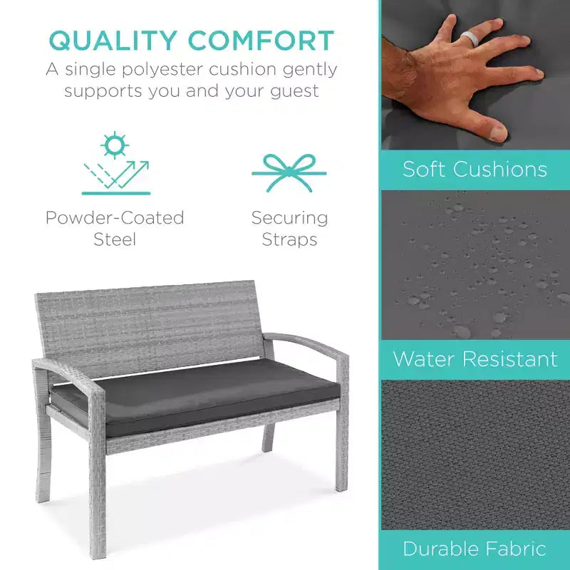 Banc de jardin en osier d'extérieur 2 places Best Choice Products avec coussin, capacité de 317 kg