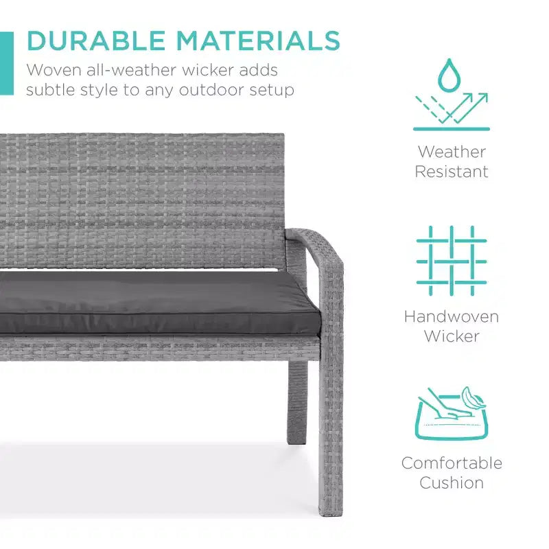 Banc de jardin en osier d'extérieur 2 places Best Choice Products avec coussin, capacité de 317 kg