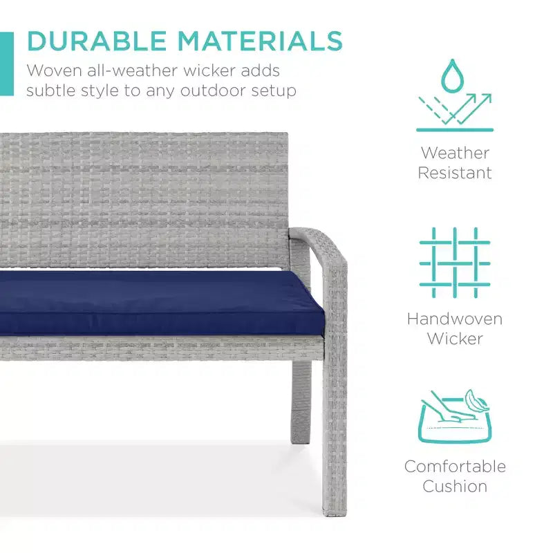 Banc de jardin en osier d'extérieur 2 places Best Choice Products avec coussin, capacité de 317 kg