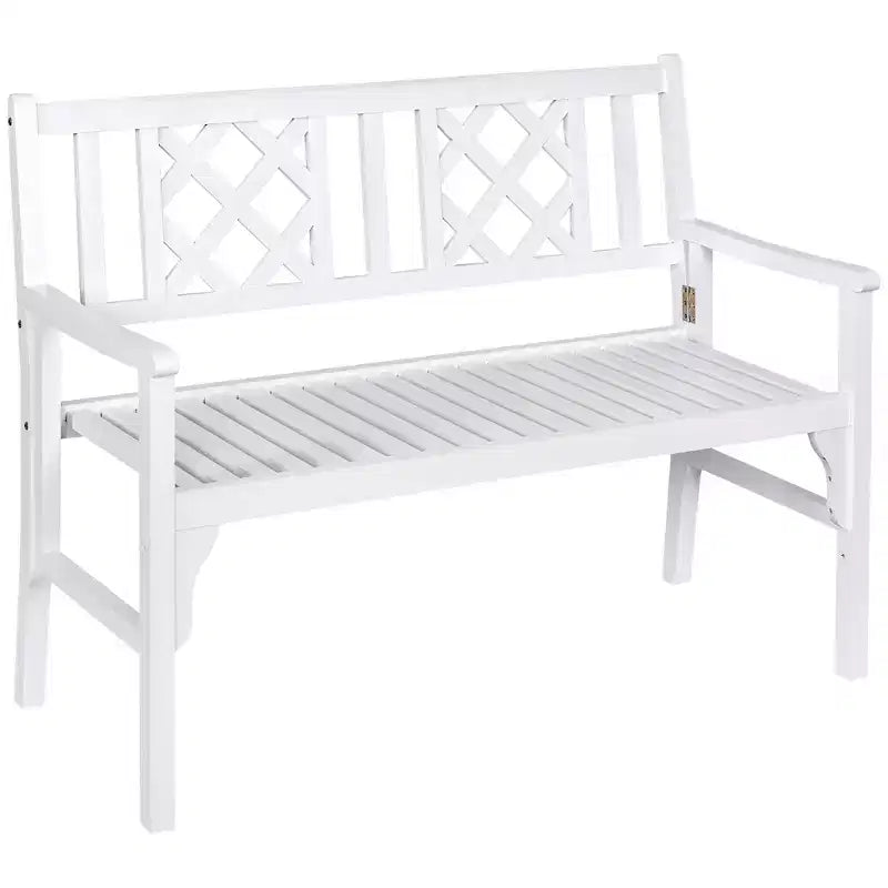 Outsunny Foldable Garden Bench, 2-Seater Patio Wooden Bench, Loveseat Chair with Backrest and Armrest for Patio, Porch or Balcony