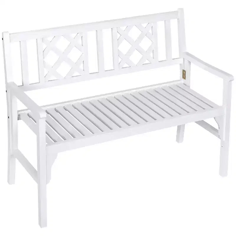 Banc de jardin pliable Outsunny, banc de patio en bois 2 places, causeuse avec dossier et accoudoirs pour patio, véranda ou balcon