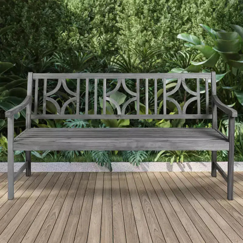 Banc de jardin extérieur en bois d'acacia JONATHAN Y Sloane 59.1 à 3 places avec dossier en ogive en losange, supporte jusqu'à 272 kg