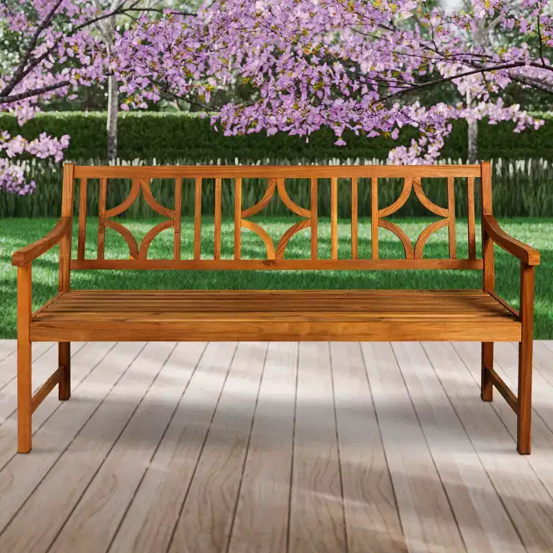 Banc de jardin extérieur en bois d'acacia JONATHAN Y Sloane 59.1 à 3 places avec dossier en ogive en losange, supporte jusqu'à 272 kg