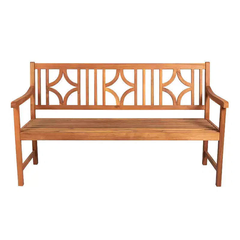 Banc de jardin extérieur en bois d'acacia JONATHAN Y Sloane 59.1 à 3 places avec dossier en ogive en losange, supporte jusqu'à 272 kg