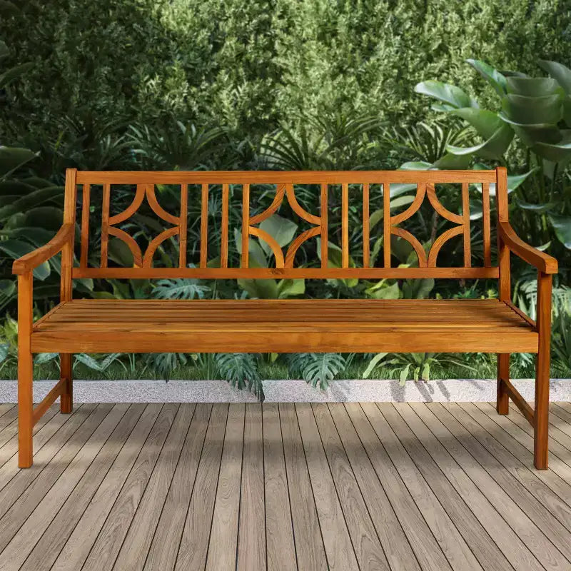Banc de jardin extérieur en bois d'acacia JONATHAN Y Sloane 59.1 à 3 places avec dossier en ogive en losange, supporte jusqu'à 272 kg