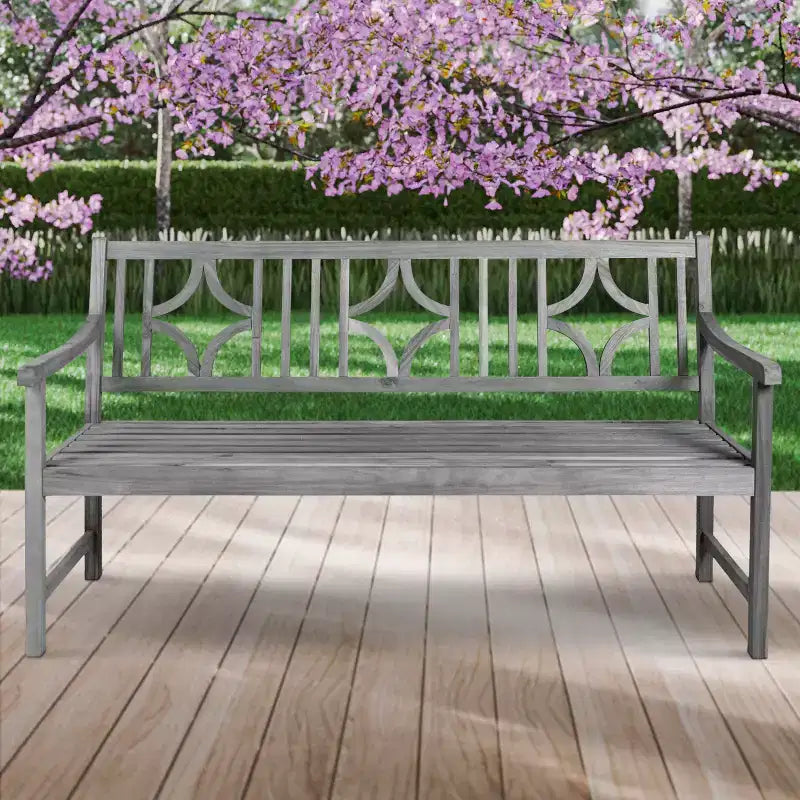 Banc de jardin extérieur en bois d'acacia JONATHAN Y Sloane 59.1 à 3 places avec dossier en ogive en losange, supporte jusqu'à 272 kg