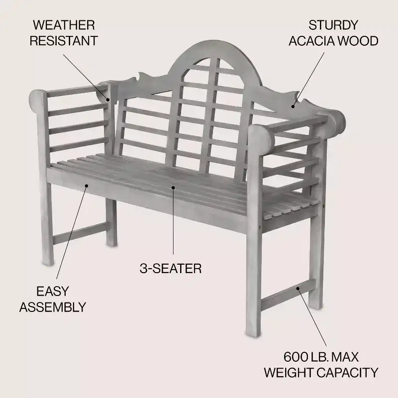 JONATHAN Y Lutyens 51.2 Banc d'extérieur 2 places en bois d'acacia arqué pour jardin et terrasse, supportant 272 kg