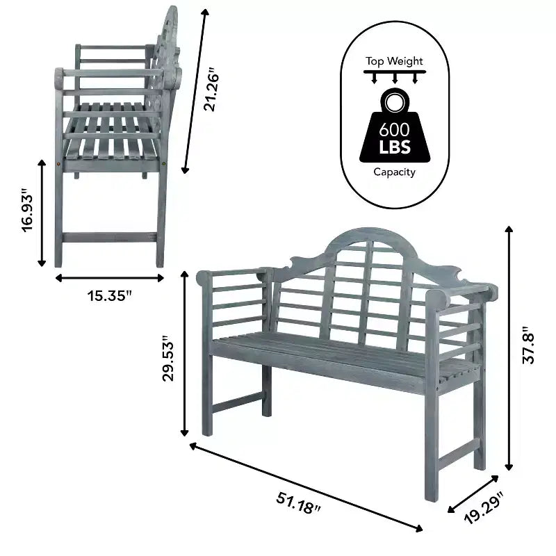 JONATHAN Y Lutyens 51.2 Banc d'extérieur 2 places en bois d'acacia arqué pour jardin et terrasse, supportant 272 kg